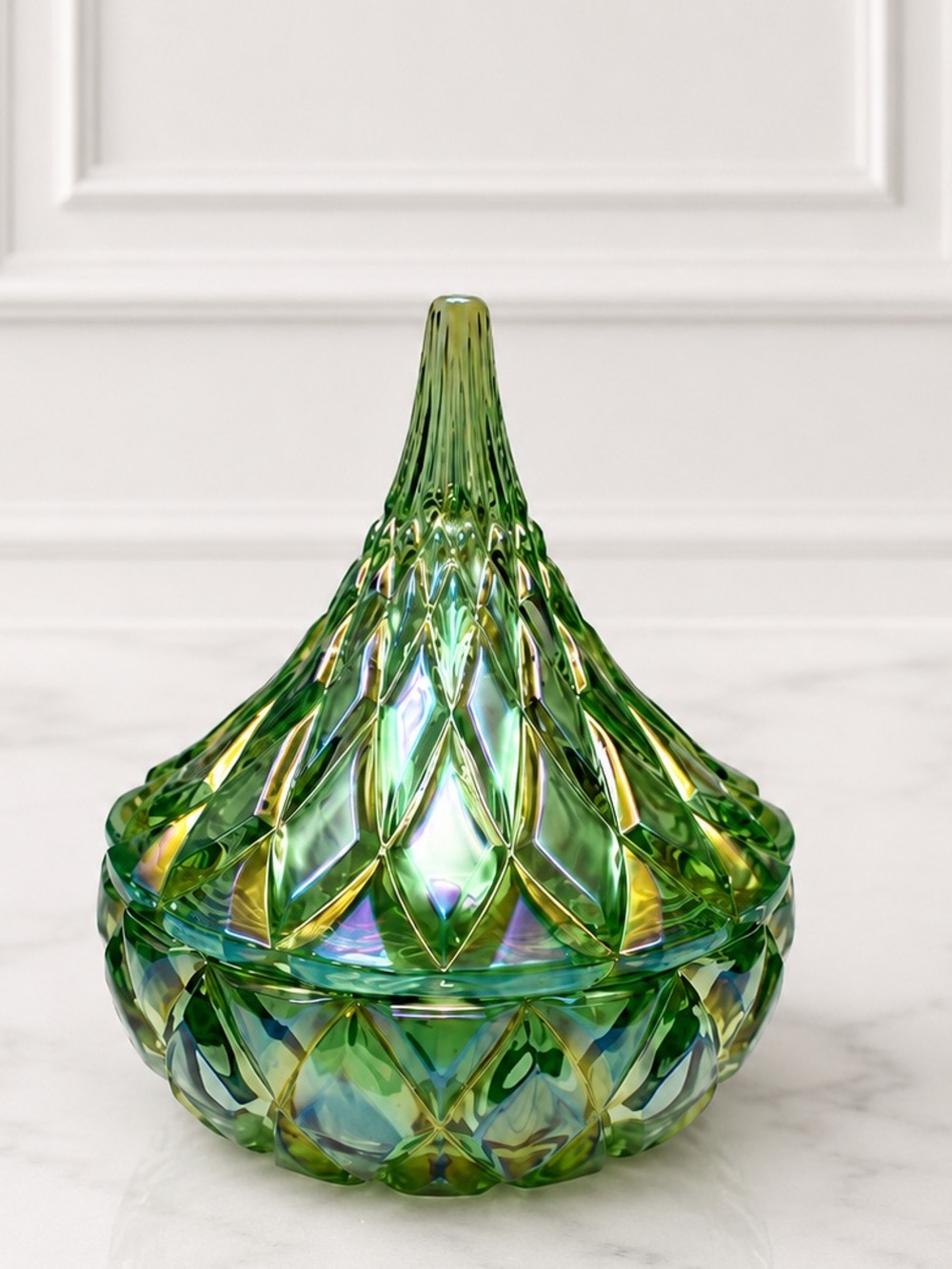 NIB Godinger Hershey's Kiss Candy Jar Iridescent Green